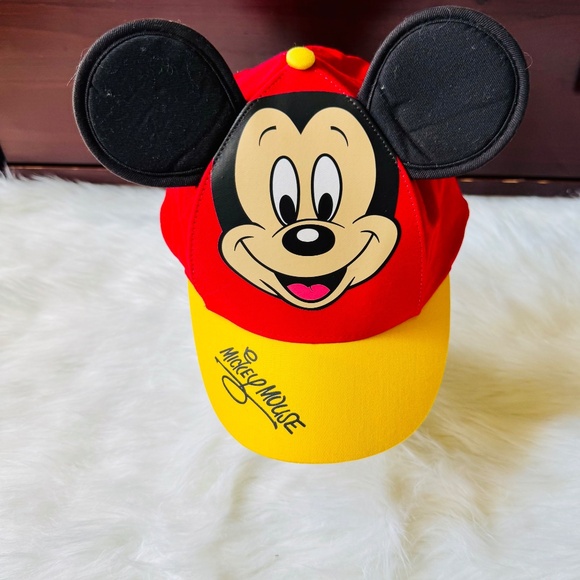 NWT Disney Parks Mickey Mouse Face Baseball Snapback Cap Hat 3D Ears Red/Yellow - Picture 11 of 11